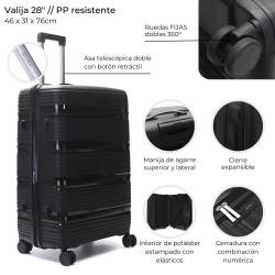 Valija 4 Ruedas Skora 76 Cm Negra