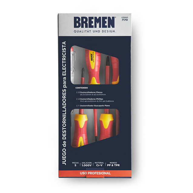 Juego de Destornilladores Bremen para Electricistas x 5 Piezas