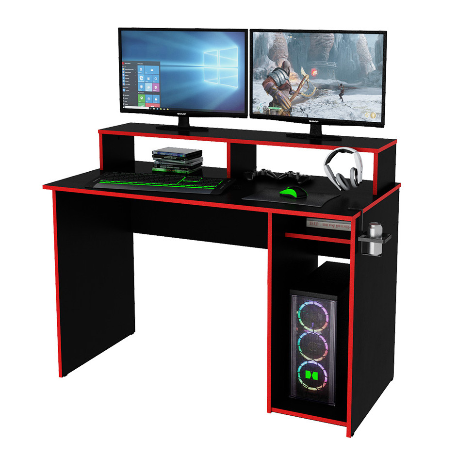 Escritorio Gamer Centro Estant Negro y Rojo