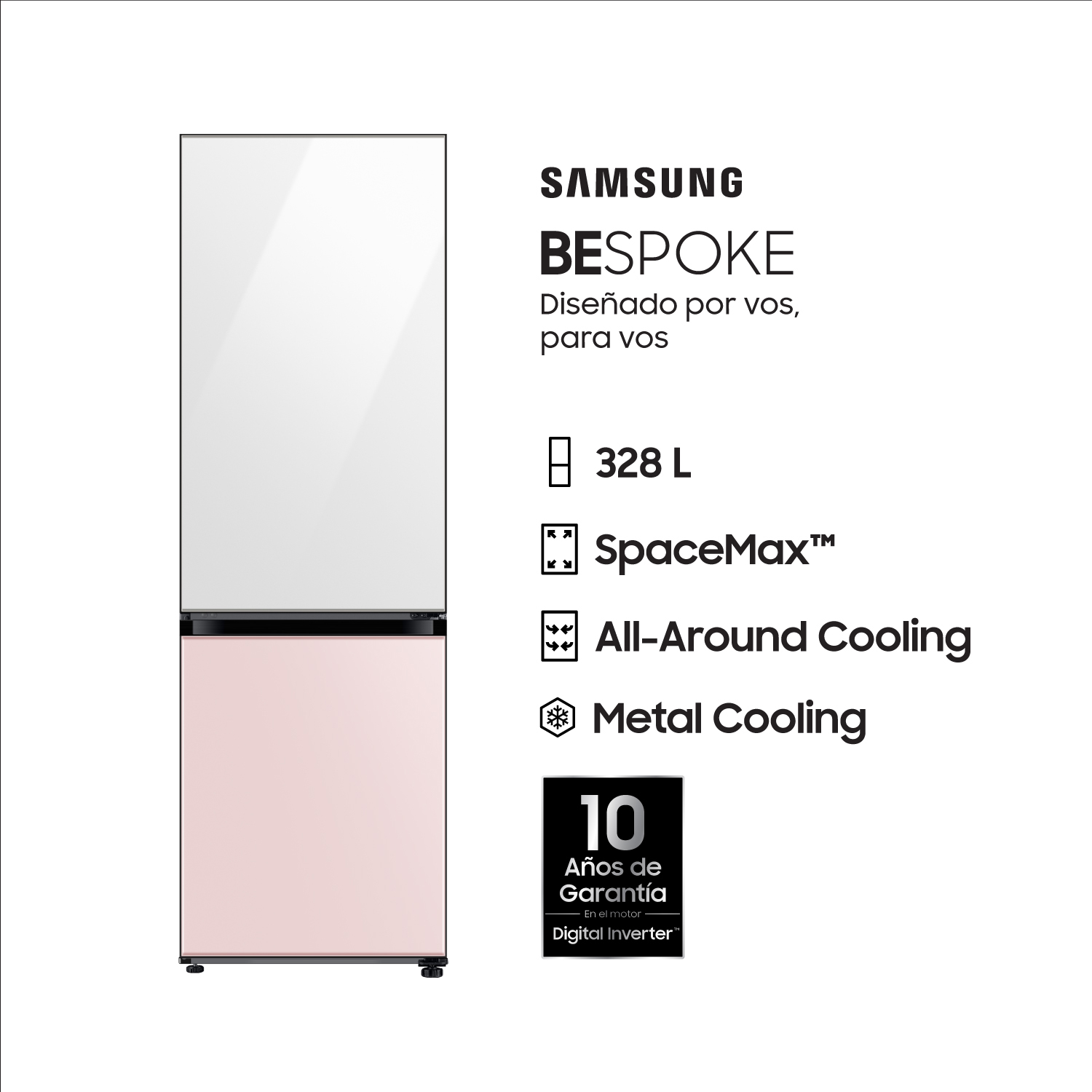 Heladera No Frost Samsung Inverter 328 Lts RB33A3070WP Blanco-Rosa