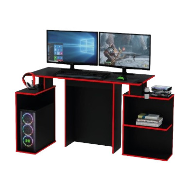 Escritorio Gamer Centro Estant Negro y Rojo