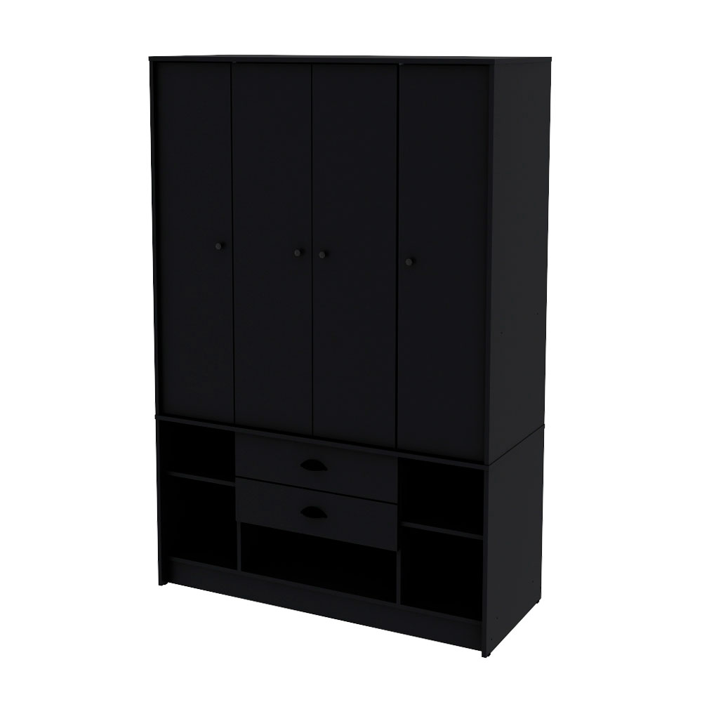 Placard Centro Estant 4 Puertas y 2 Cajones Negro LIBE40N