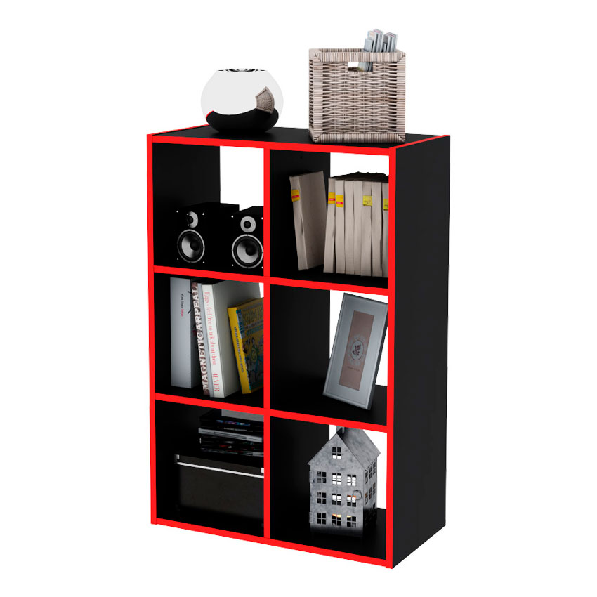 Organizador Centro Estant 6 Espacios Negro y Rojo