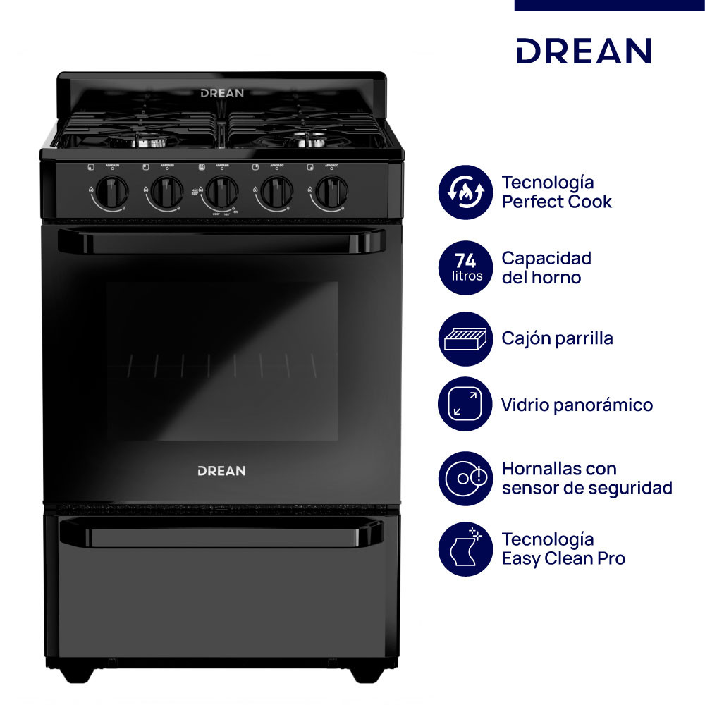 Cocina Drean Multigas 56 cm CD5602AN0 Negra