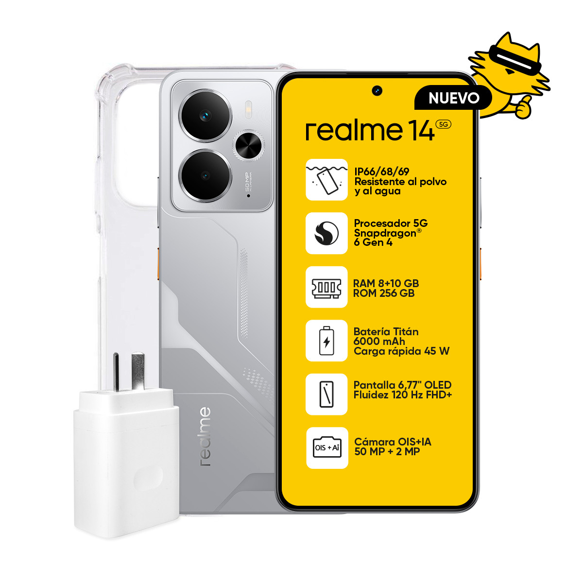 Celular Realme 14 5G 256GB Gris Claro