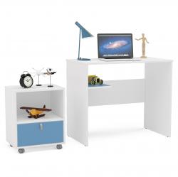 Escritorio + Cajónera Blanco/Azul 1195