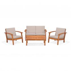 Mesa Kingsbury de madera + 3 sillones