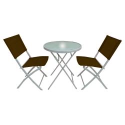 Set de Jardin Mesa + 2 Sillas Bistro Blanco y Marrón