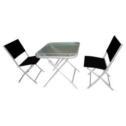 Set de Jardin Mesa + 2 Sillas Bistro Gris y Negro