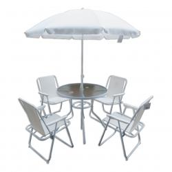 Set de Jardin Mesa + 4 Sillas + Sombrilla Crudo