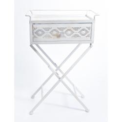 Mesa Metal Plegable con Cajón Blanco