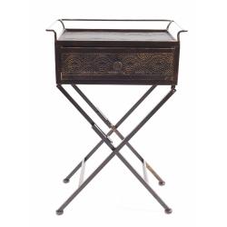 Mesa Metal Plegable con Cajón Marrón
