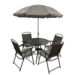 Set de Jardin Mesa + 4 Sillas + Sombrilla