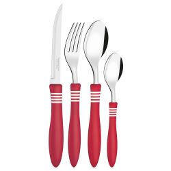 Set de Cubiertos Tramontina 24 Piezas Acero Inox. Cor&Cor Rojo