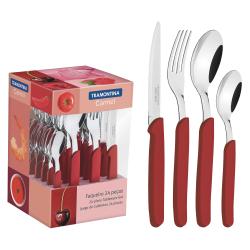 Set de Cubiertos Tramontina 24 Piezas Acero Inox. Carmel Rojo