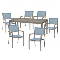 Combo Mesa Kingsbury Virgo Rectangular + 6 Sillas Kingsbury Tarragona Azul