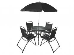 Set de mesa + 4 Sillas + Sombrilla Gris y Negro