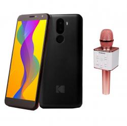 Combo Celular L1 Negro Kodak - Libre + Micrófono Ranser Karaoke Parlante Rosa MCRA70RO