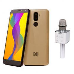 Combo Celular L1 Dorado Kodak - Libre + Micrófono Ranser Karaoke Parlante Plata MCRA70GR