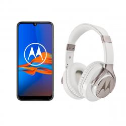 Combo Celular Motorola E6 Plus 64 GB Gris - Libre + Auriculares Motorola PULSEMAX Blanco