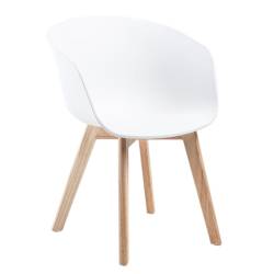 Silla Mercomax con Patas de Madera y Respaldo Blanco x 4 Unidades