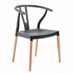 Silla Wishbone Mercomax Negra con patas de madera x 4 Unid