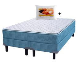 Combo Conjunto Golden Line Horus Blue 2 1/2 Plazas 160x200x56 cm Resortes + Almohada Altenburg 50x70 Tela Blanca