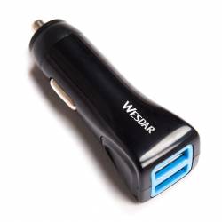Cargador USB para Auto Wesdar 3 Puertos Negro 12 Volts