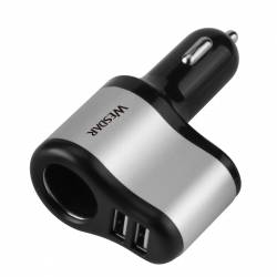Cargador USB para Auto Wesdar 2 Puertos Black Silver 12 Volts con Encendedor