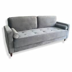 Sofá 3 Plazas Gris Velvet con Almohadones