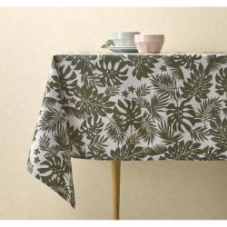 Mantel Blanco Jazmín 150x200 Hojas Verde