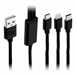 Cable 3 en 1 Lightning Tipo C y Micro USB Negro