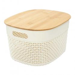 Caja Ovalada con Tapa de Bamb Hermosura Blanca Mediana