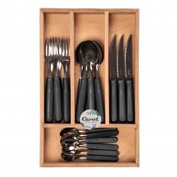 Juego de Cubiertos Carol 24 Piezas Box de Madera Negro