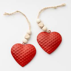 Set Adorno Navideo x2 Corazones Rojos