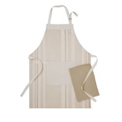 Set x2 Delantales Tusor Rayado + Repasador Nido Beige