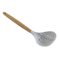 Cuchara Agujereada De Silicona Simil Marmol Mango De Madera 31 Cm