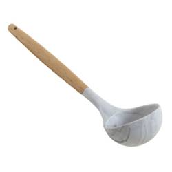 Cucharon De Silicona Simil Marmol Mango De Madera 31 Cm
