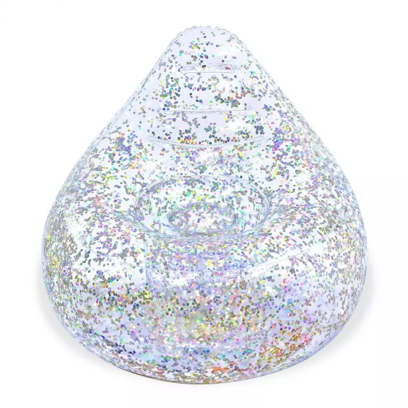 Puff inflable relleno de purpurina - DecoraCon
