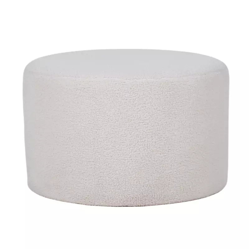 Puff, de algodón bouclé, en color blanco, de 60x60x32cm